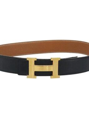 HERMES Constance H belt Belt Leather 31.5"" Black Auth YKZ106